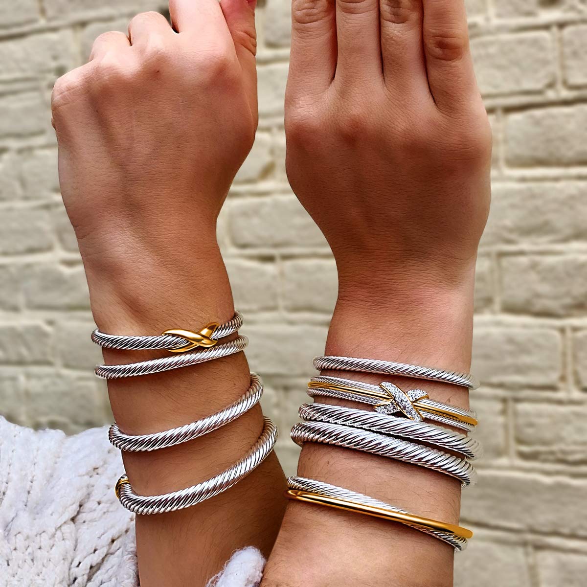 UNY Jewelry Bracelet Triple Criss Cross X Shape Infinity Twisted Cable Bangle Designer Inspired Women Jewelry (Triple No Stone)