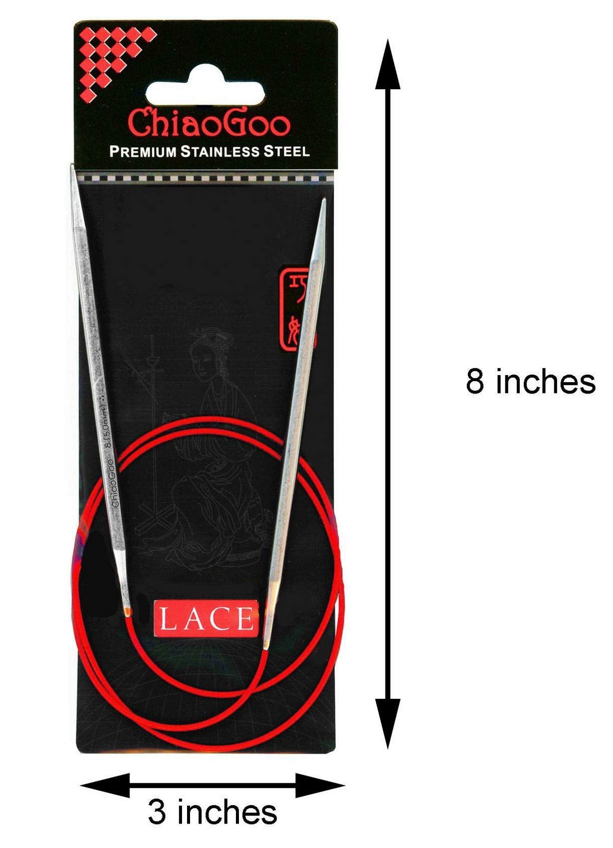 ChiaoGoo Red Lace 40 inch (102cm) Circular Knitting Needles US Size 8 (5mm) Stainless Steel 7040-8 with Stitch Holder