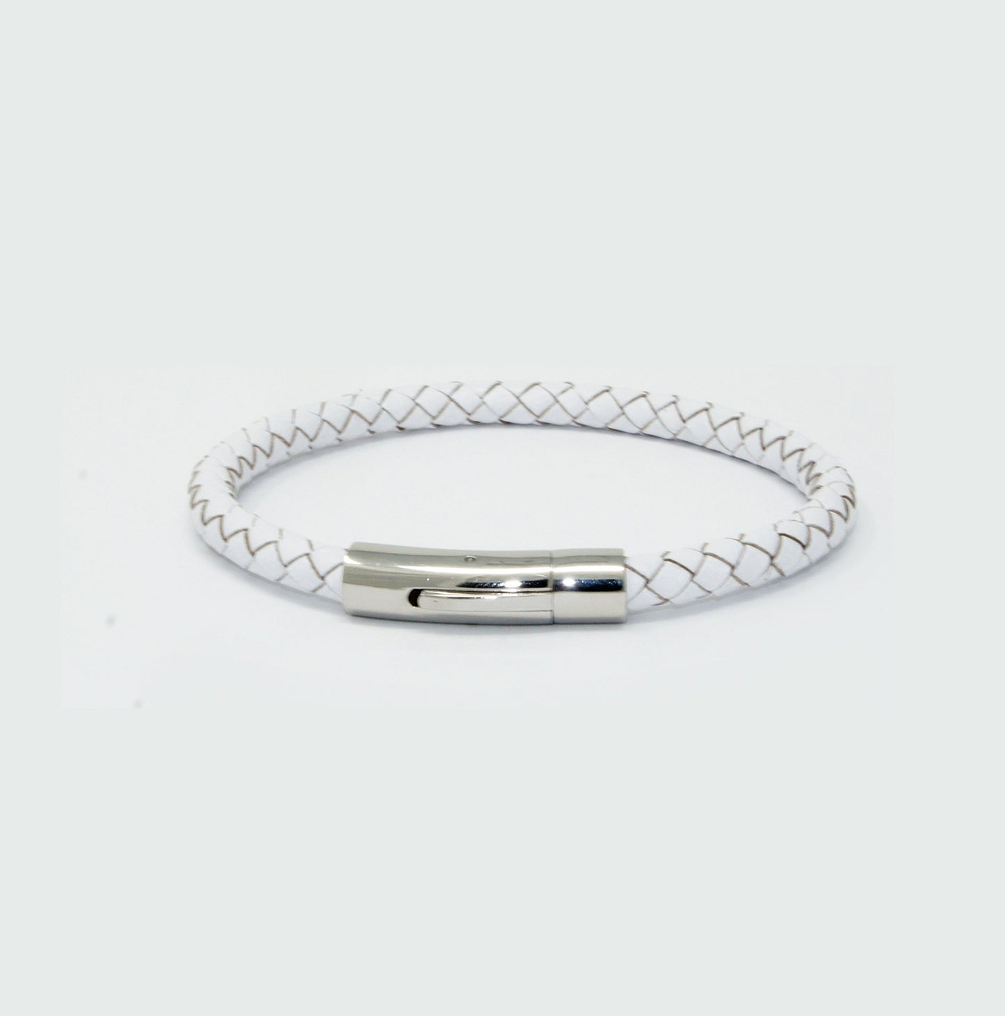 LZD Men Unisex Genuine Leather Braided 6mm Stainless Steel Clasp Bracelet White 7" 8" 9" Inches Clasp4