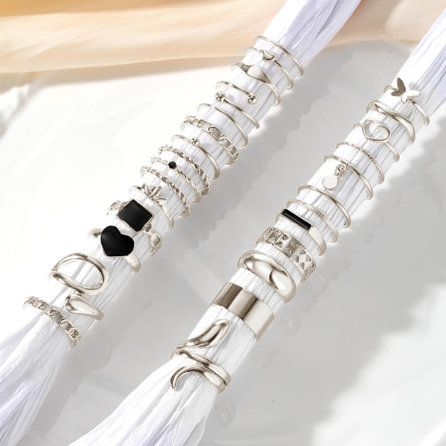 IFKM 27 Pcs Silver Knuckle Rings Set For Women Vintage Stackable Joint Finger Midi Rings Dainty Cubic Zirconia Crystal Simple Twist Hollow Cute Rings Pack Jewelry Gift (Hidden Love, Silver)