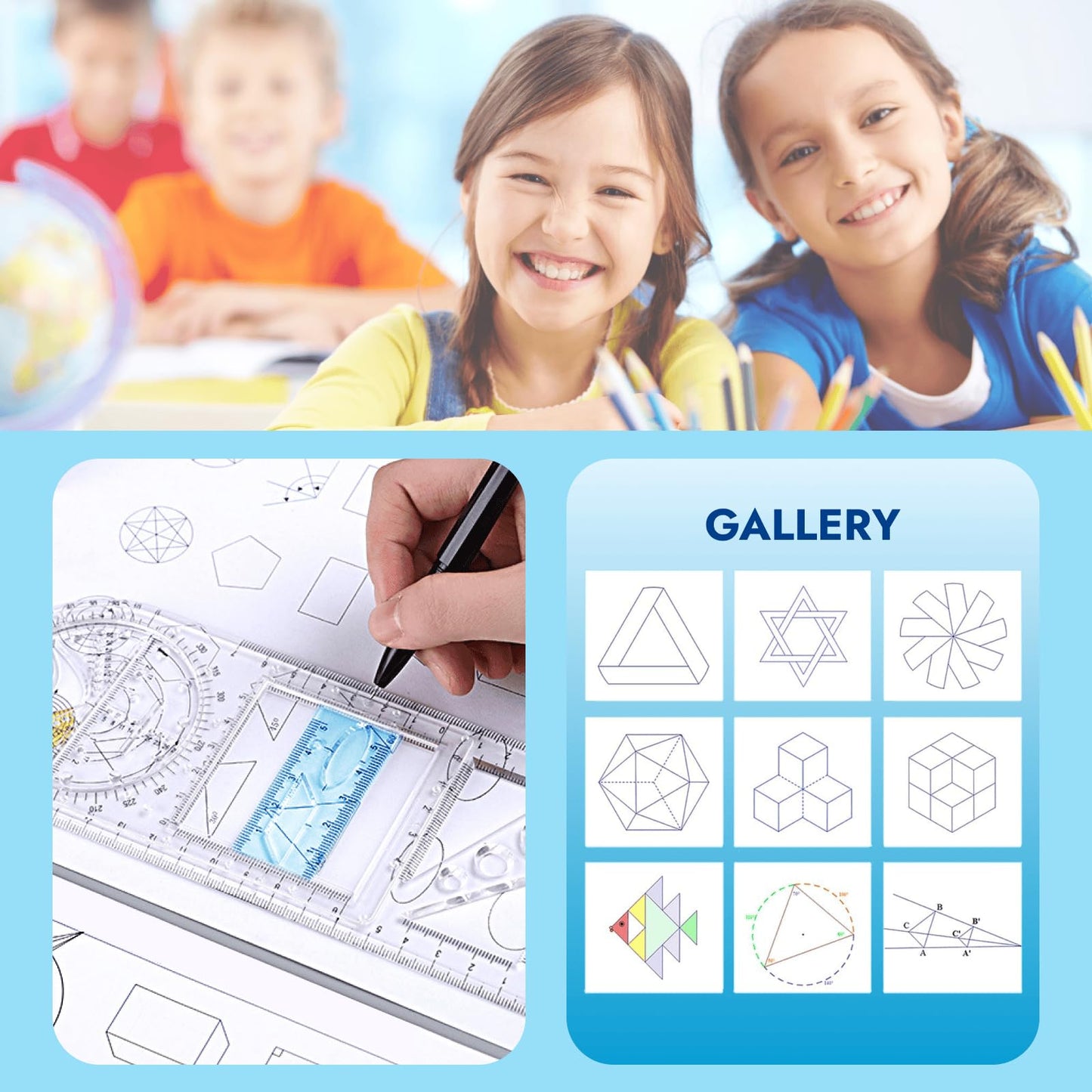 Zakrafo 4 Pcs Multifunctional Geometric Ruler,Math Measuring Rulers for Drawing and Art,Metric Ruler Drawing Tool for School Office Supplies and Build