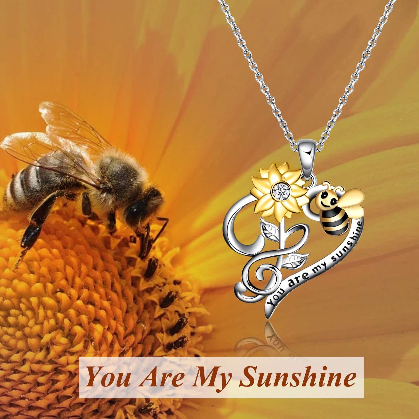 LUHE Bee Necklace 925 Sterling Silver Honeycomb Cute Flower Pendant Necklaces for Women Christmas Gifts for Her Women