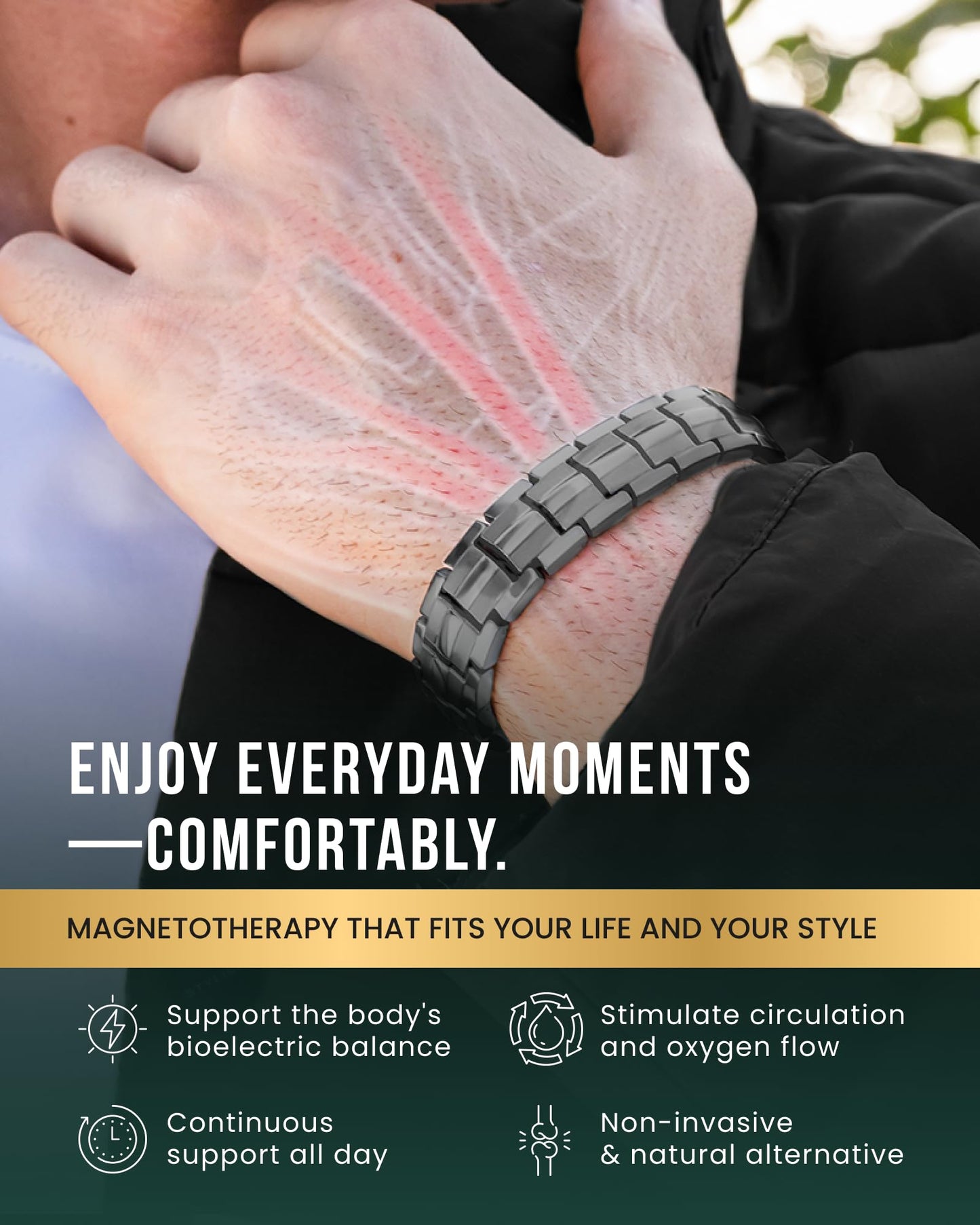 MagnetRX® Magnetic Bracelets for Men - EllipseMAX 5X Strength 5,000 Gauss Magnets - Designed in USA & Patent Pending - Premium Titanium Mens Magnetic Bracelet & Adjustable Length (Gunmetal)