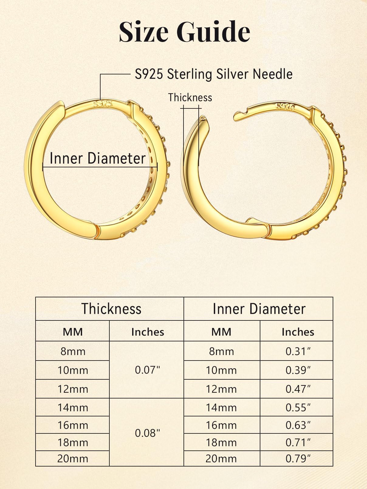 FaithHeart Cubic Zirconia Hoop Earrings for Women, 14K Gold Hypoallergenic Huggie Hoop Earrings, Small Cartilage Earrings for Women 16mm, Send Gift Box