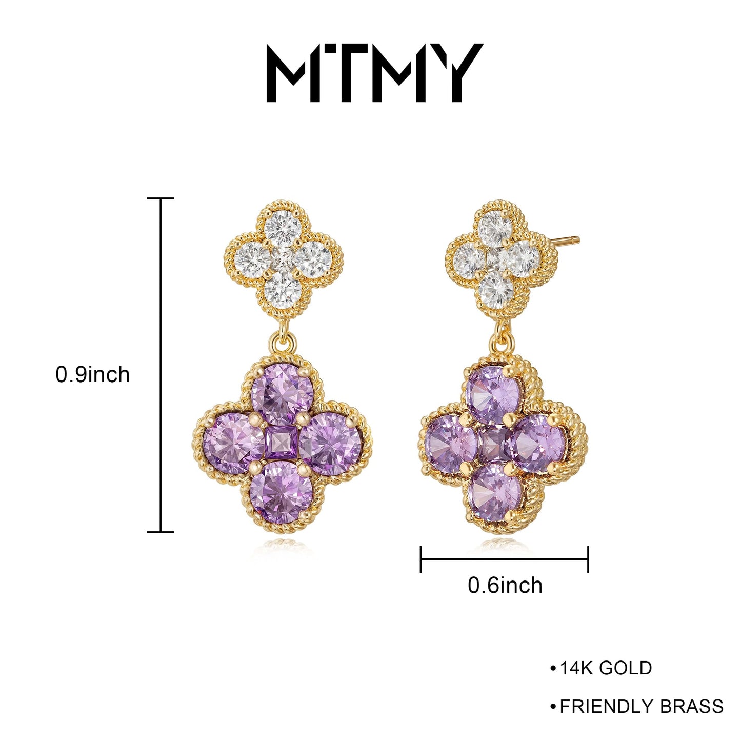 MTMY Dangle Earrings for Women 14K Gold Plated Four Leaf Clover Dangling Drop Birthstone Stud Earrings Trendy Flower Birthstone Jewelry Birthday Gifts(February)