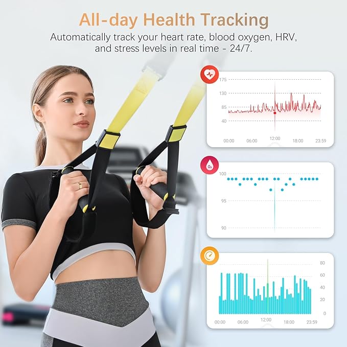 Fit Ring, Smart Health Rings for Women Men with Heart Rate,Blood Oxygen,HRV,Stress Level, Sleep Monitor, Step Tracker, No Subscription Fee, IP68 Waterproof Smart Ring for iphone &Android (Gold, 8#)