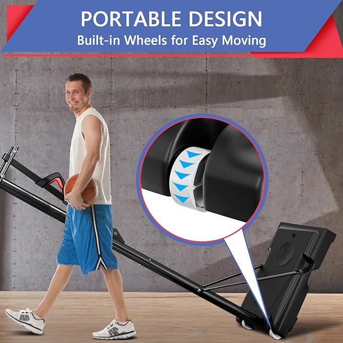 Portable Basketball Hoop,5.5-10FT Height Adjustable Outdoor Basketball Hoop Goal with 44 Inch Impact Backboard and Portable Wheels for Youth Adults Play in Backyard/Courts/Indoor
