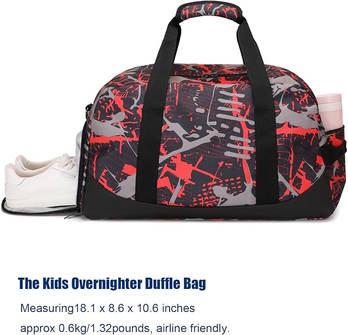 Octsky Sports Duffel Bag Gym Bag with Shoe Compartment Small Travel Overnight Bag Weekender Bag(Red-Graffiti)