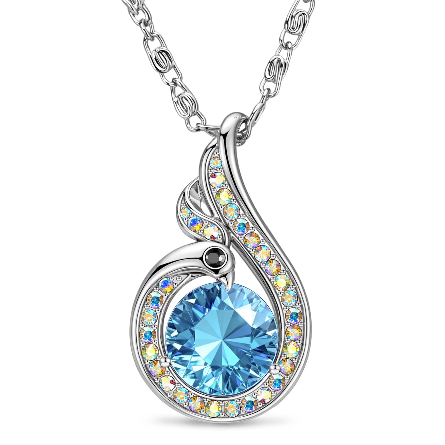 Kate Lynn Phoenix Birthstone Necklaces for Women Pendant Necklace Crystal Jewelry, Birthday Gifts for Women Wife Girlfriend Mothers Day Gift for Mom Daughter Unique Lady Christmas Jewelry Gift for Her, March Birthstone Aquamarine Necklace