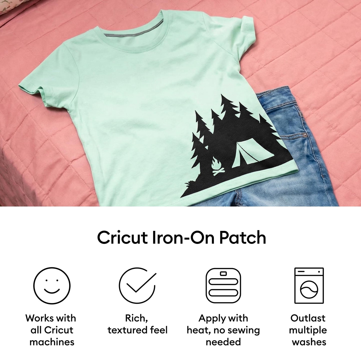 Cricut Iron-On Patch, Neutral Solids - 8 in x 12 in (8 ct) - Repair or Customize Clothing - Machine Washable - No Sewing Needed