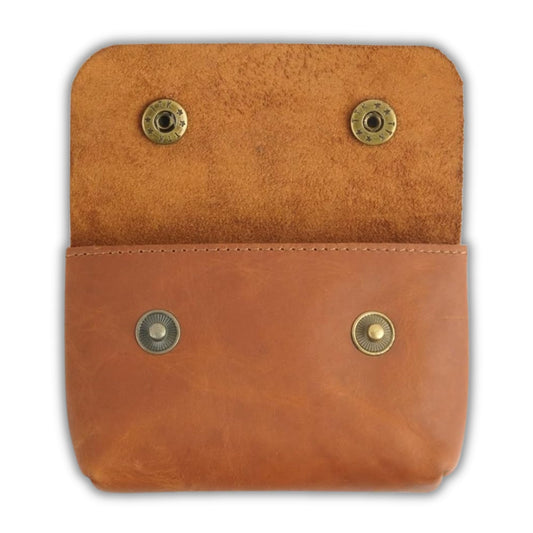 CestAntiQ, Leather Double Button Coin Pouch, Premium Cash & Card Holder, Compact Cable Organizer, Travel Makeup Bag Handmade Artisan Craft Brown Vintage Leather Accessories Multipurpose Wallet