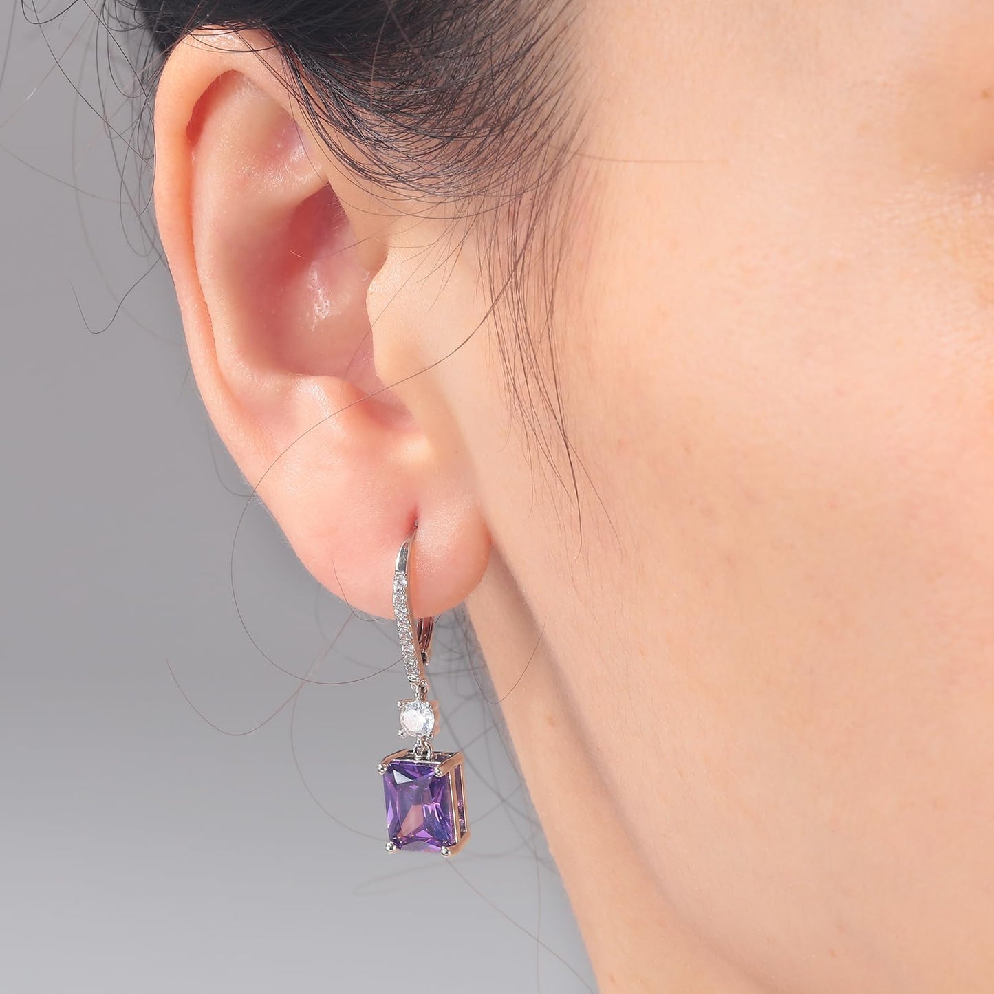 CiNily Rectangular-cut Drop Dangle Earrings Hypoallergenic, 14K White Gold Plated Purple Cubic Zircon Earrings Diamond Dangle Earrings Jewelry Wedding