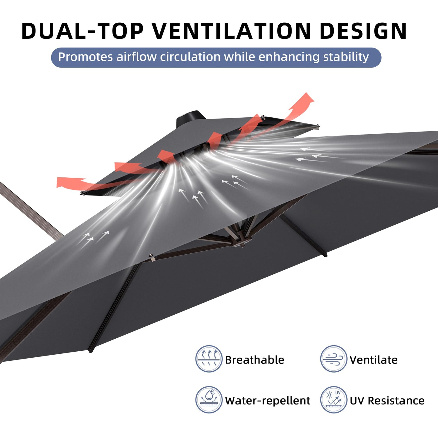 ZLACUIU 10x13FT Cantilever Outdoor Patio Umbrellas, Double Top Large Rectangle Umbrella, Heavy Duty 360° Rotation Offset Outdoor Sun Shade Umbrella for Garden Deck Pool Backyard Patio, Grey