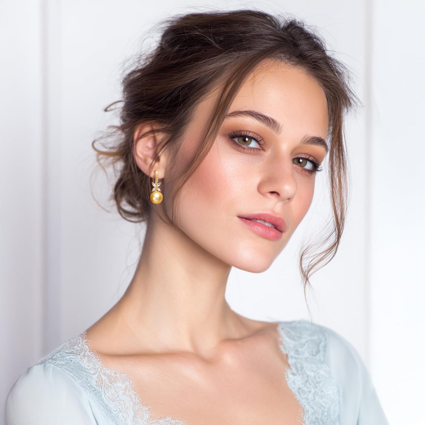 BAMIKI Pearl Drop Earrings for Women - 925 Sterling Silver 18k Gold Plated Hypoallergenic Golden Saltwater Cultured Pearls Ear Hook Earrings with Cubic Zirconia Jewelry Gifts for Mother Wife