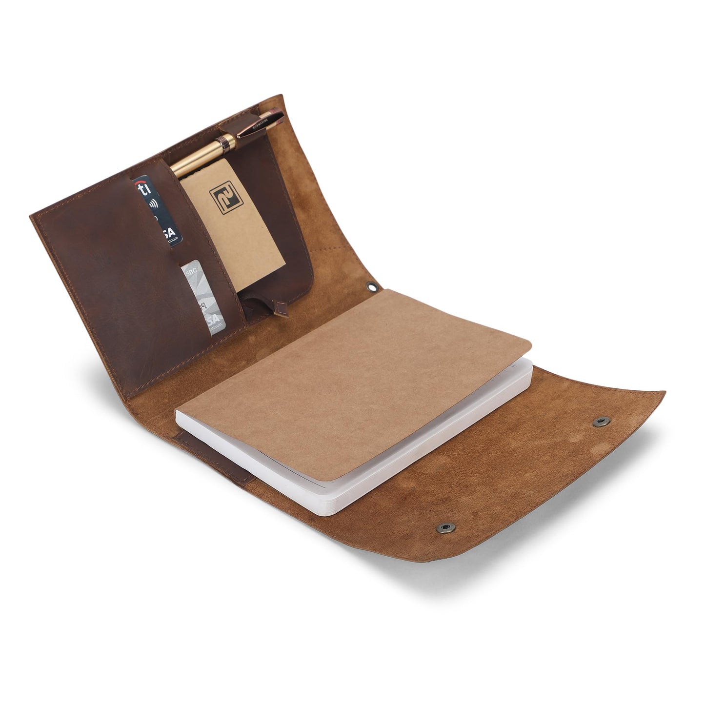 CestAntiQ Rustic Leather Journal Cover for A5 Notebooks Fits 5.75 x 8.25 Inch Sketchbooks 5.5 x 8.2 Inch Pads Refillable Organizer with Pen Loop 5 Card Slots Gift for Writers Professionals Brown