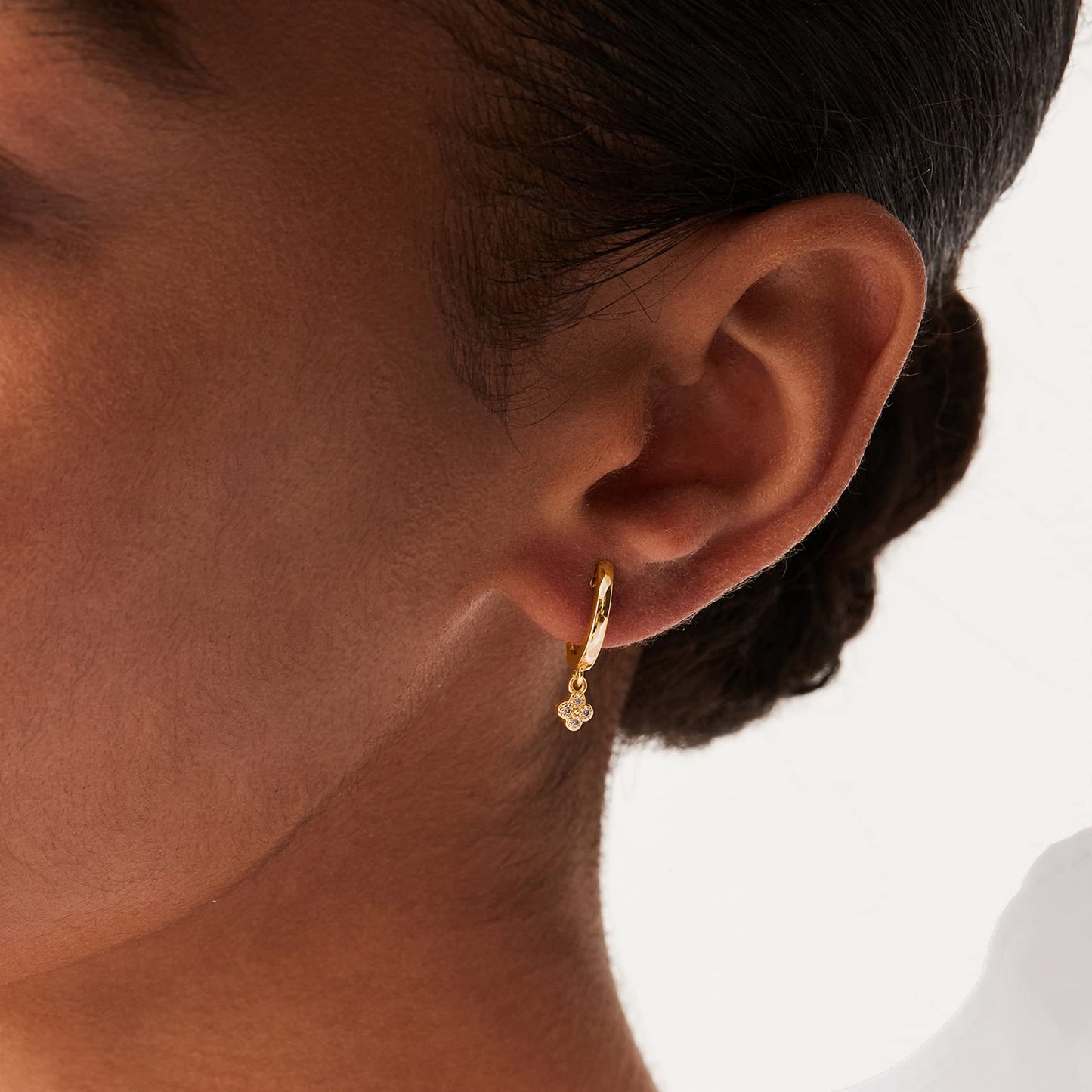 PAVOI 14K Yellow Gold Plated 925 Sterling Silver Post Dangle Huggie Hoop Earrings For Women - Trendy Clover Drop Hoop Earrings - Cubic Zirconia Small Hinged Huggies