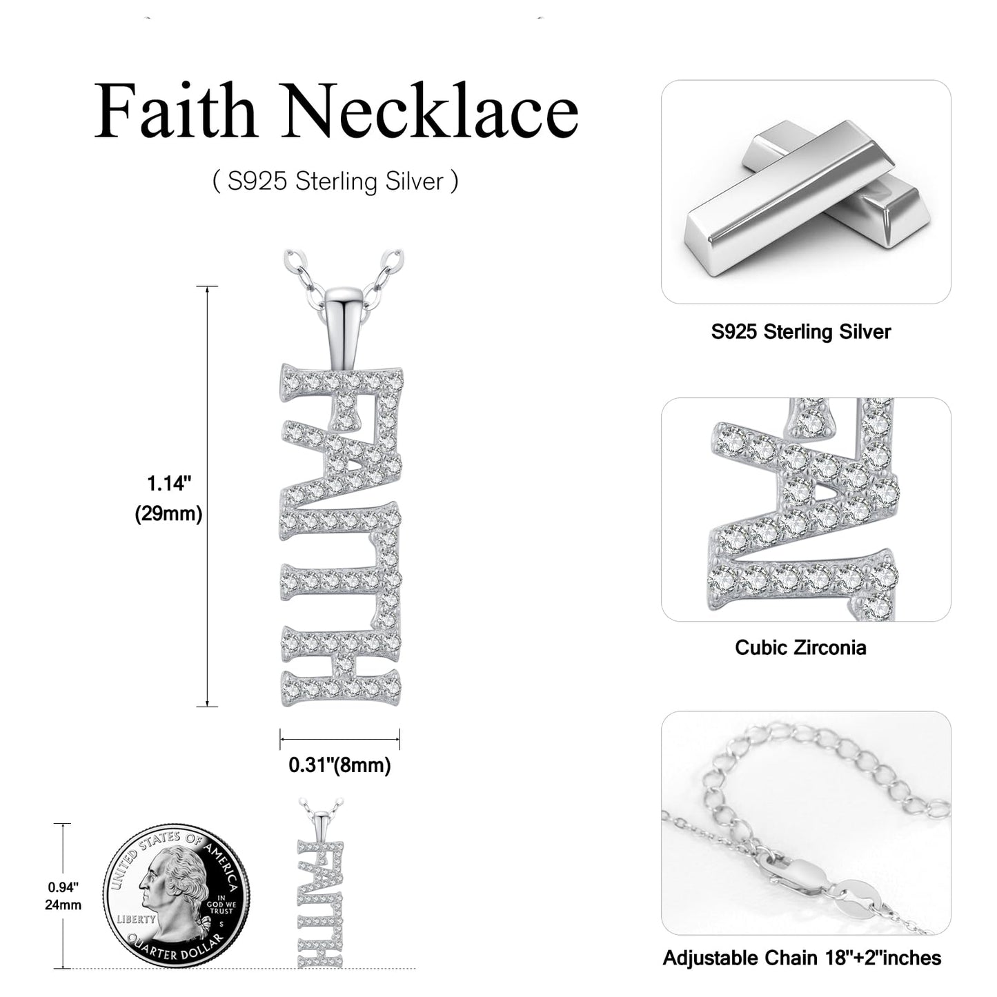 Dreamboat Faith Necklace for Women Sterling Silver Christian Necklace Pendant Confirmation Religious Jewelry Faith Gifts for Women