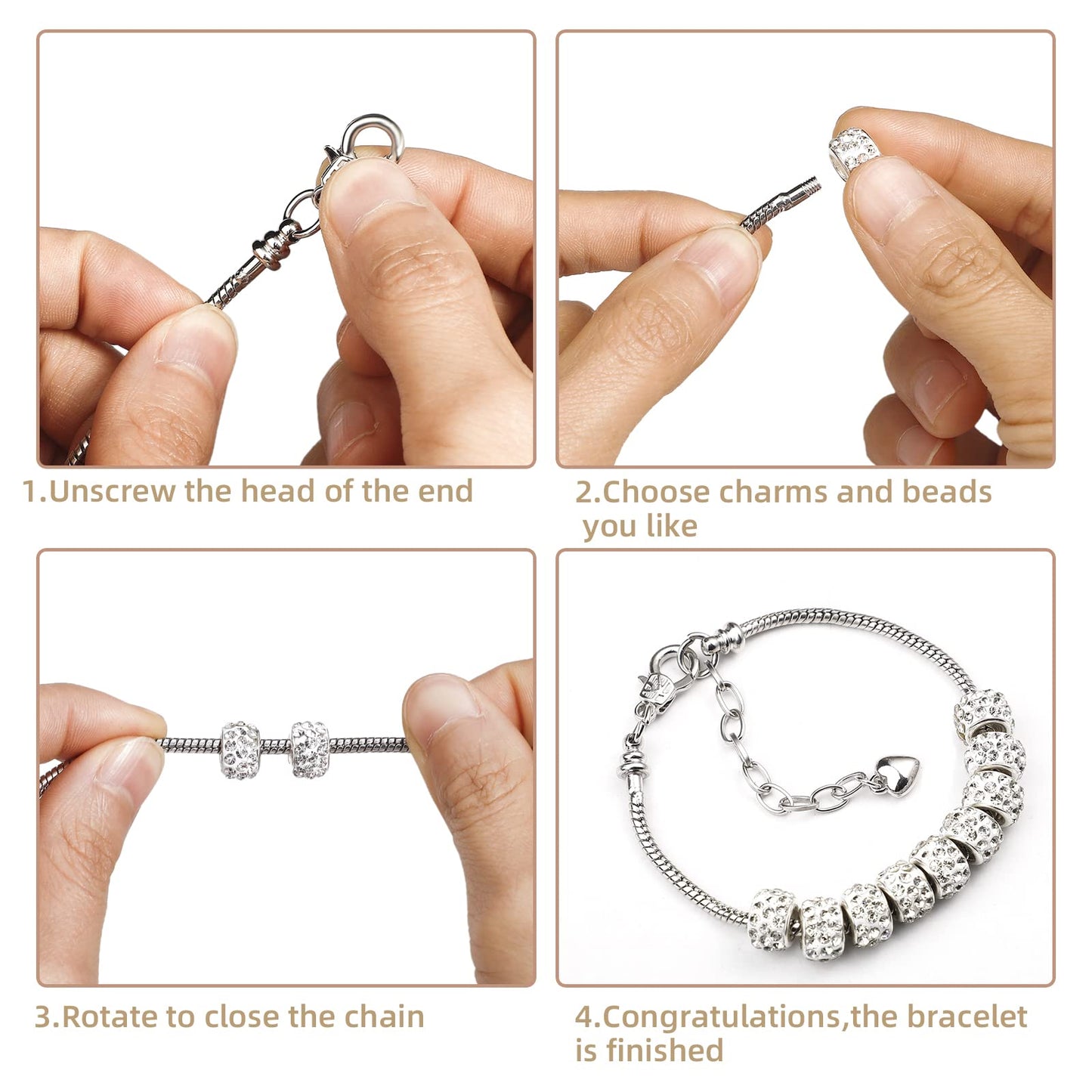 10PCS Snake Chain Charm Bracelet with Bracelet Helper Adjustable Snake Bracelet Chains with Lobster Clasp Extender Chain for Women DIY Jewelry Making Supplies