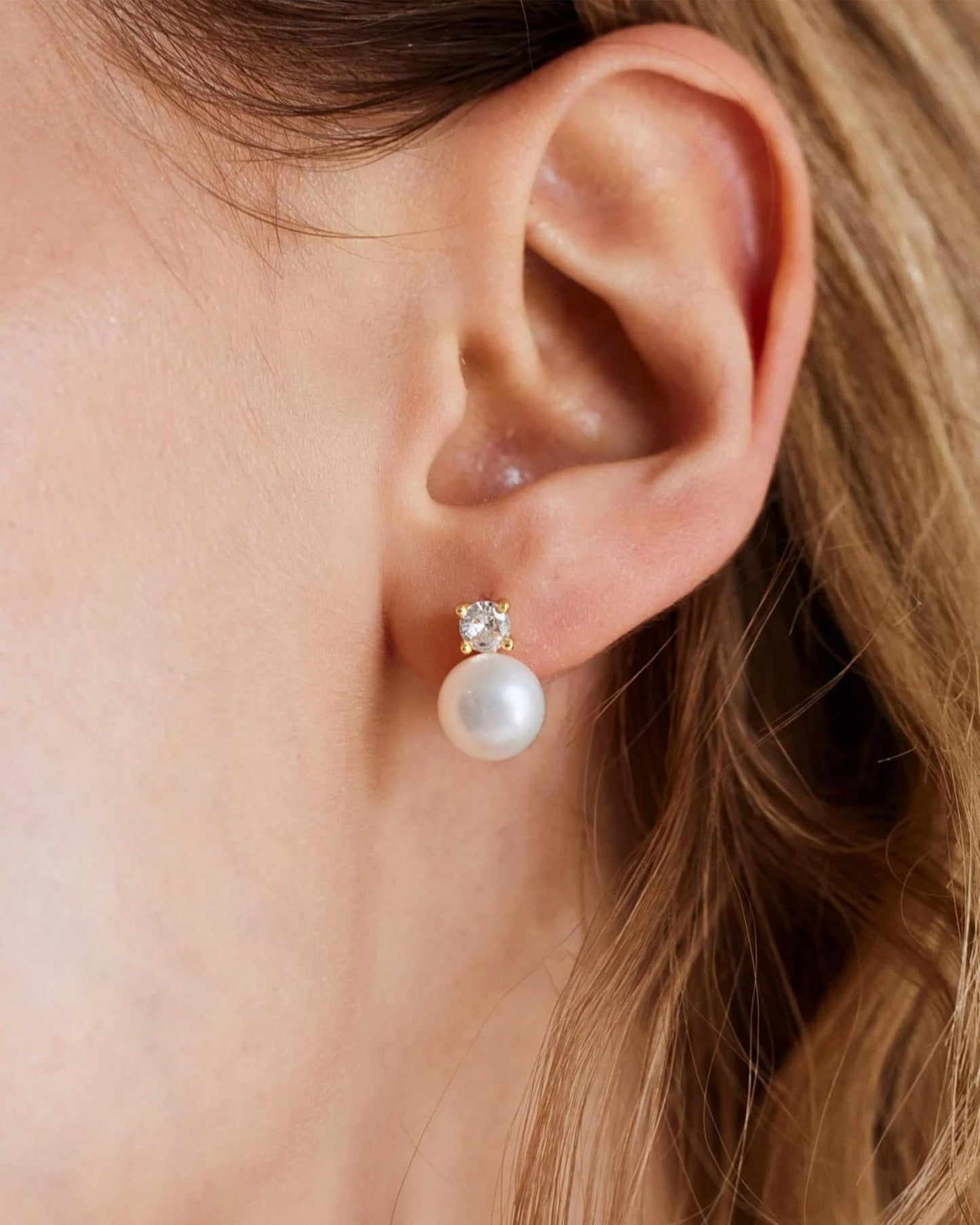 PRTGL Pearl Earrings - 14K Gold Plated Pearl Cubic Zirconia Wedding Earrings for Brides Bridesmaid Women