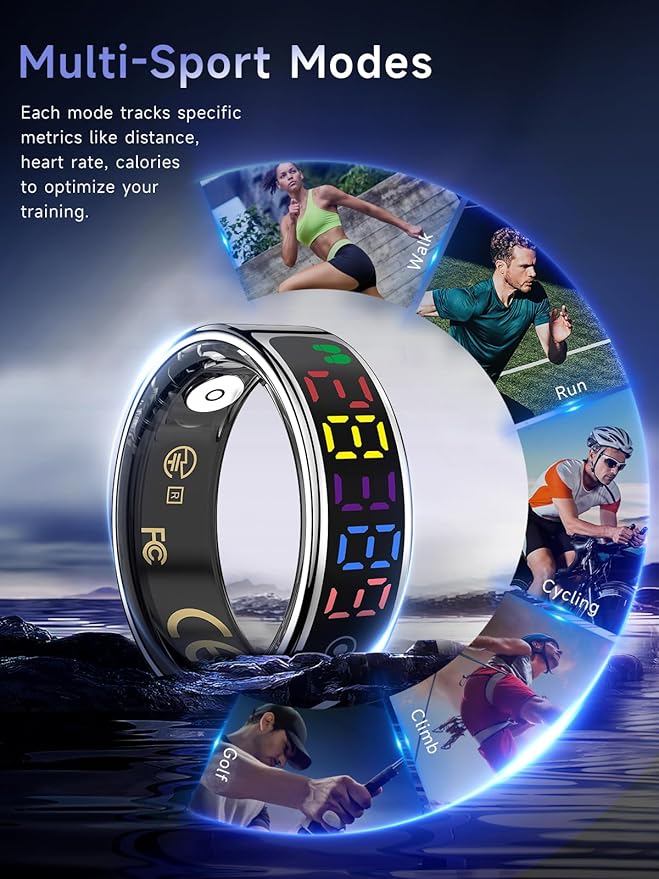 Smart Ring for Women Men, Health Ring with Colorful Display, Fitness Tracker with Heart Rate, Blood Oxygen, Sleep Monitor, No Subscription Fee, 5ATM Waterproof for iPhone & Android (Rose Gold, 11)