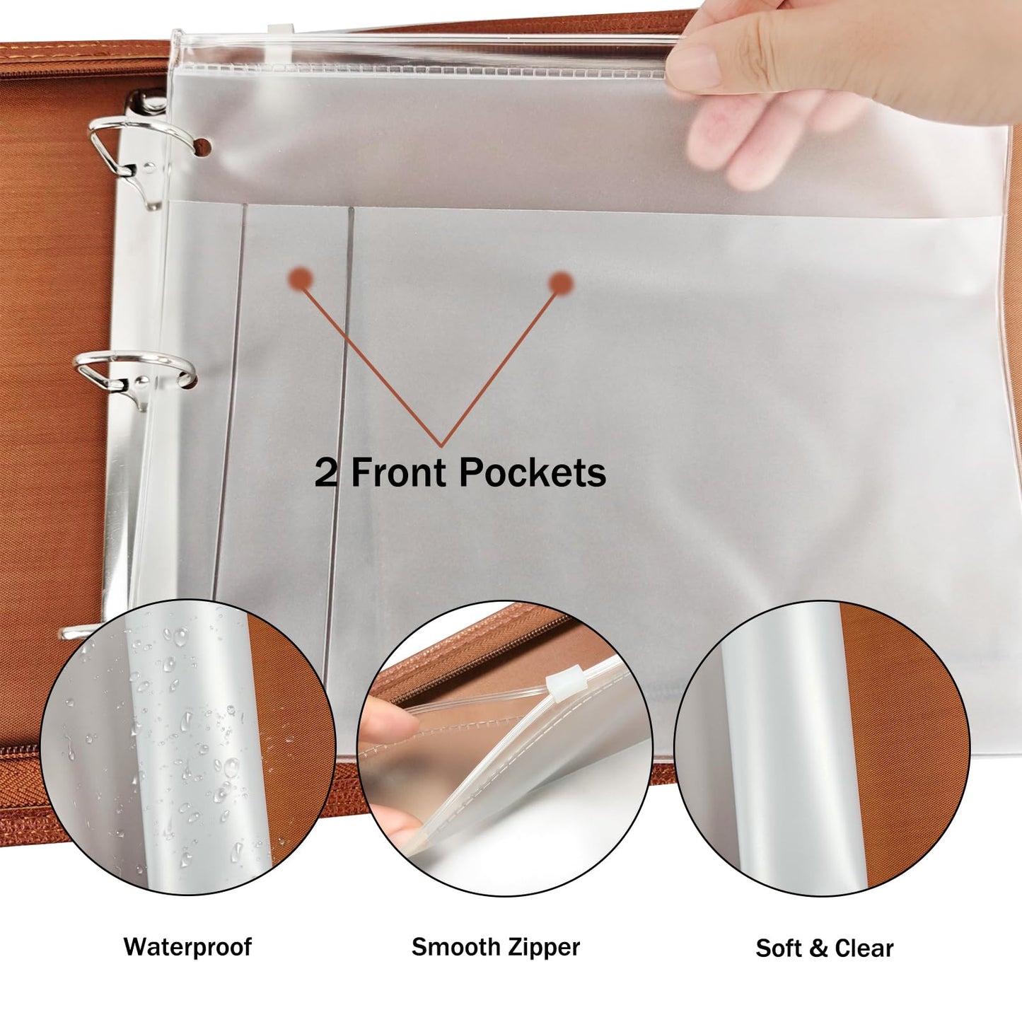 LLi Cufite 3 Rings Check Binder for End-Stub Deskbook Checks, Zipper Business Check Binder, 3 on a Page, Fit 3 & 9 Holes Check Faux Leather (Brown)