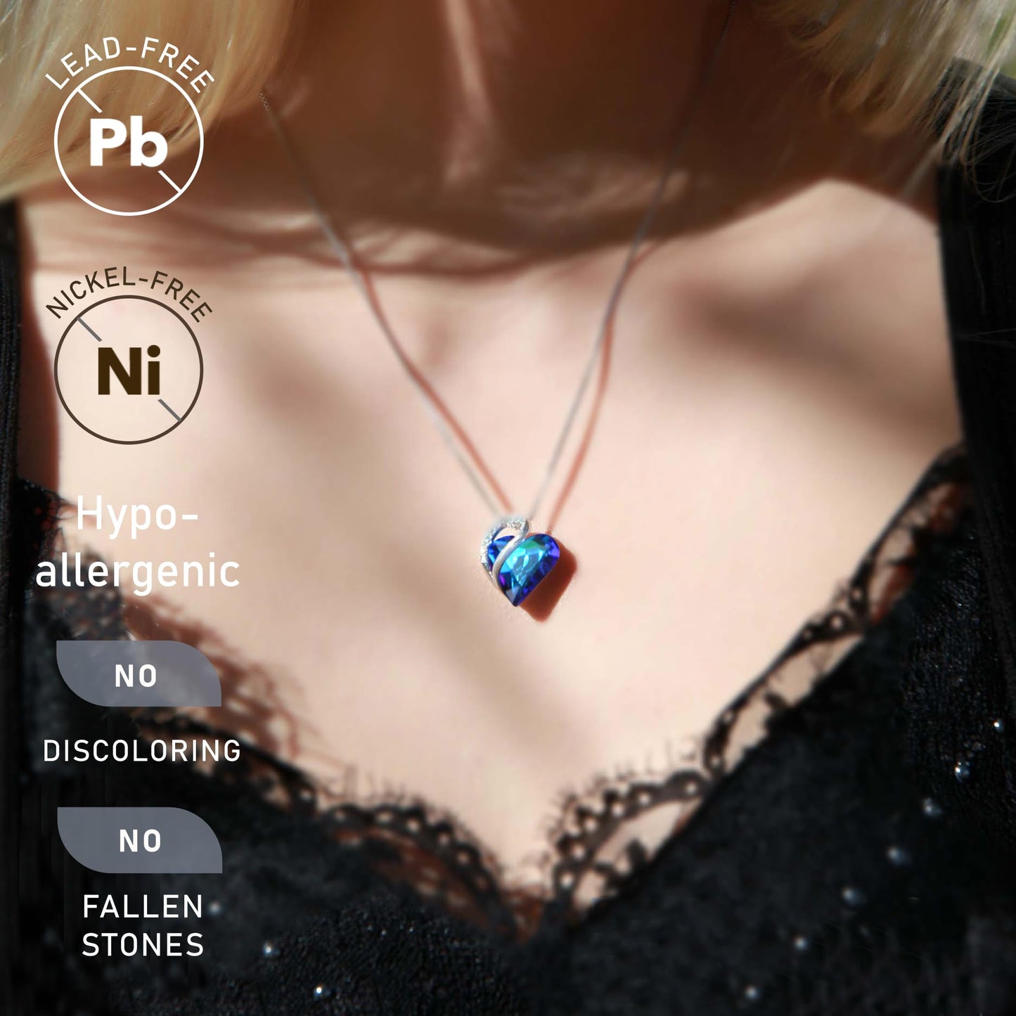 Leafael Gift Necklaces for Women, Infinity Love Birthstone Heart Pendant, Rainbow Blue Crystal for September, Birthday Jewelry for Her, Mom, and Wife, Silver Plated, 18" + 2" Chain
