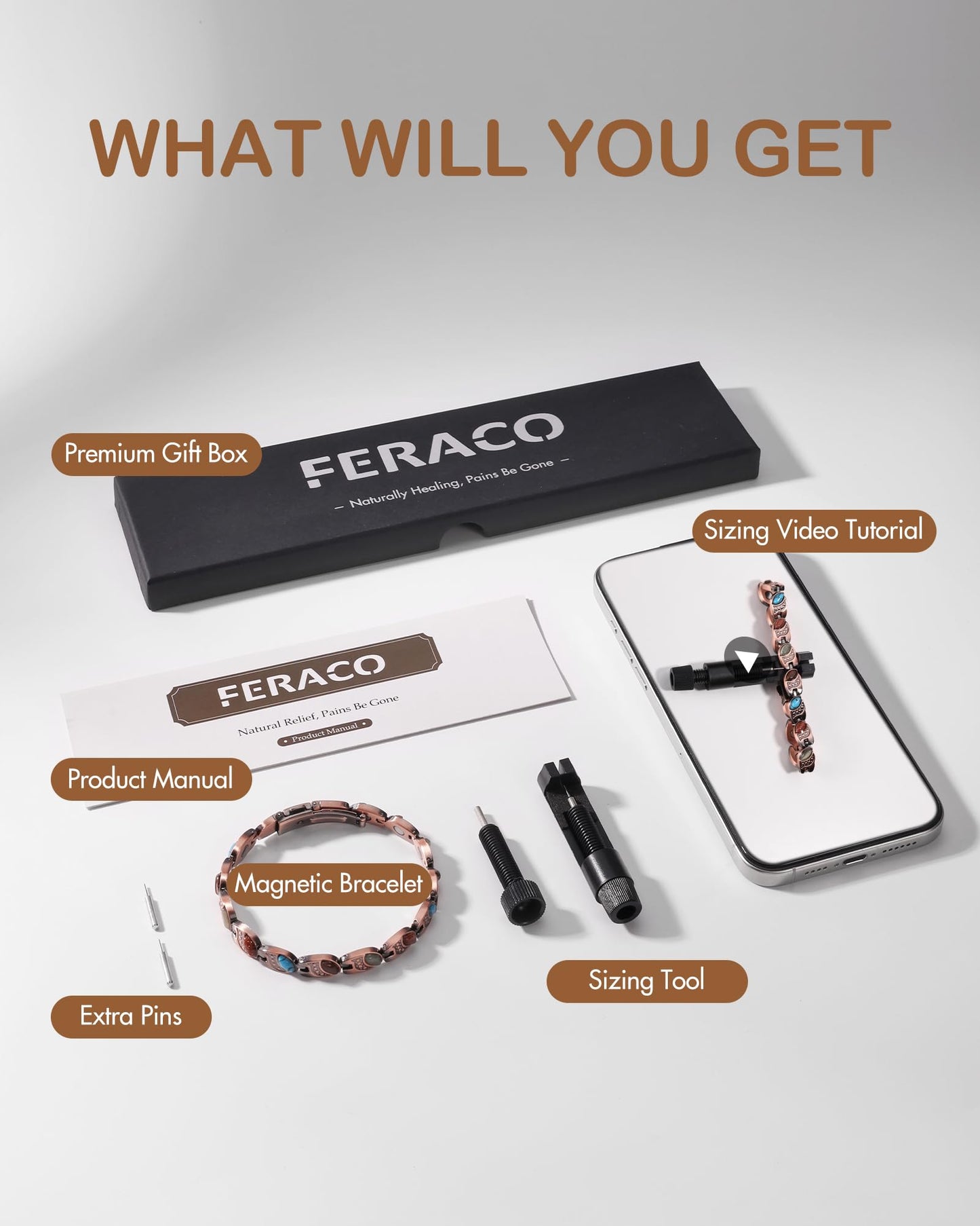 Feraco Pure Copper Bracelets for Women, Ultra Strength Magnetic Copper Bracelet with 3800 Gauss Magnets, Natural Turquoise & Stones, Adjustable, Jewelry Gift, Soul Vision