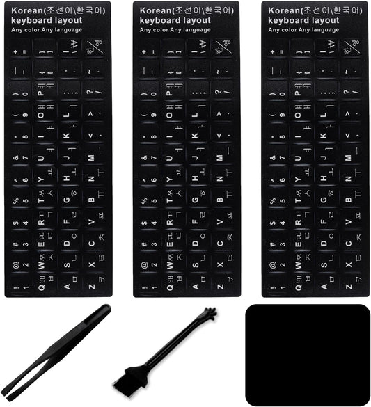 MUBUY-GOL (6-in-1), Universal Korean Keyboard Stickers Black Background with White Lettering for Computer Laptop