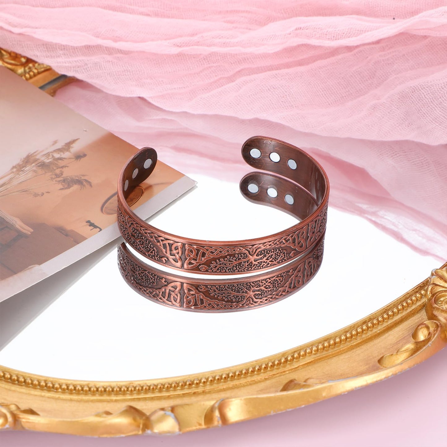 Heclia Copper Bracelet for Men and Women Pure Solid Copper 3500 Gauss Bracelet for Men 18X Strength Mens Bracelets with 6pcs Gauss Vintage Adjustable Jewelry Gift