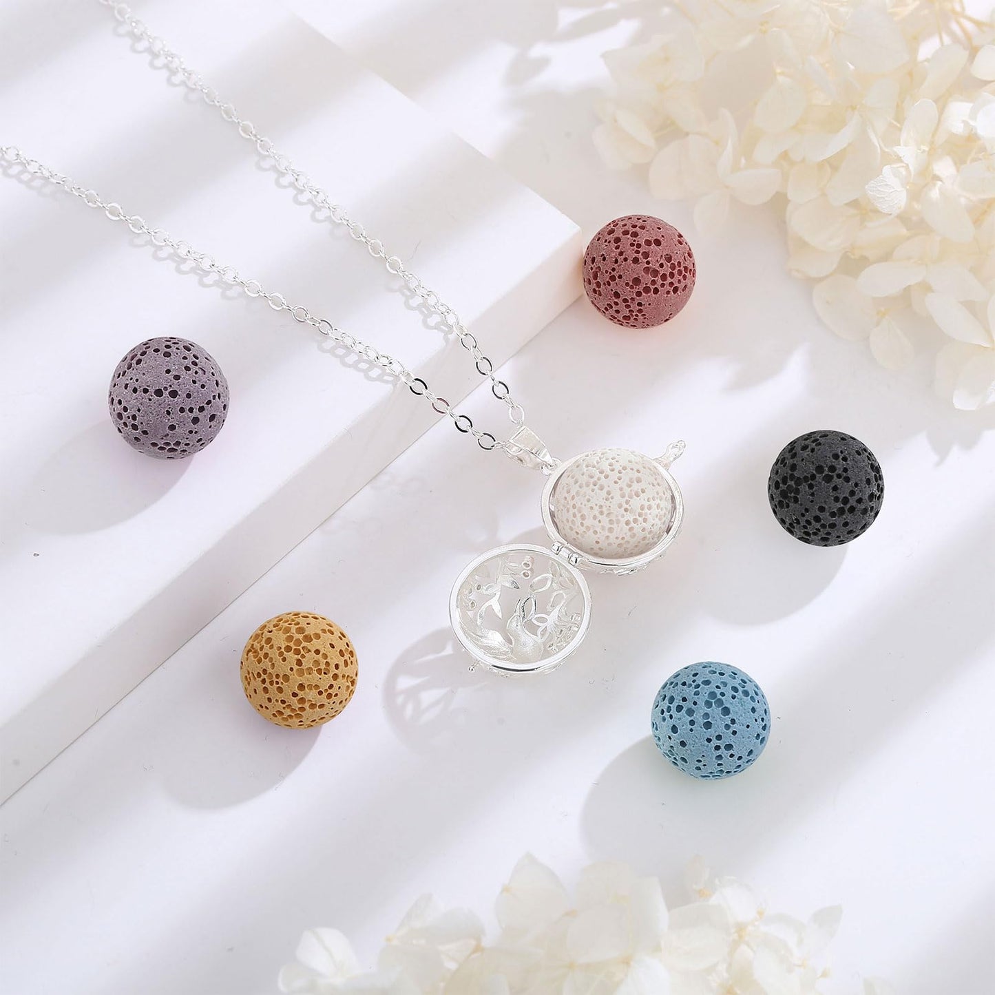 INFUSEU Aromatherapy Necklace Hummingbird Gifts for Women Essential Oil Diffuser Jewelry Lava Rock Stone Pendant Unique Aroma Perfume Spiritual Items for Meditation Yoga