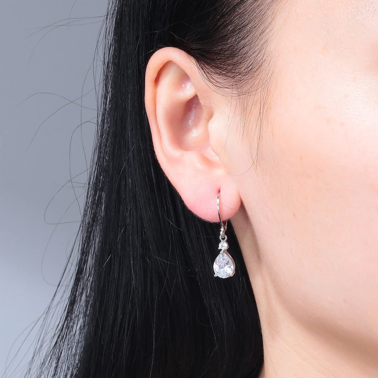 CiNily Leverback Dangle Earrings for Women 14K White Gold Plated Drop Earrings White Cubic Zircon Fashion Teardrop Hoop Earrings Hypoallergenic Jewelry for Sensitive Ear