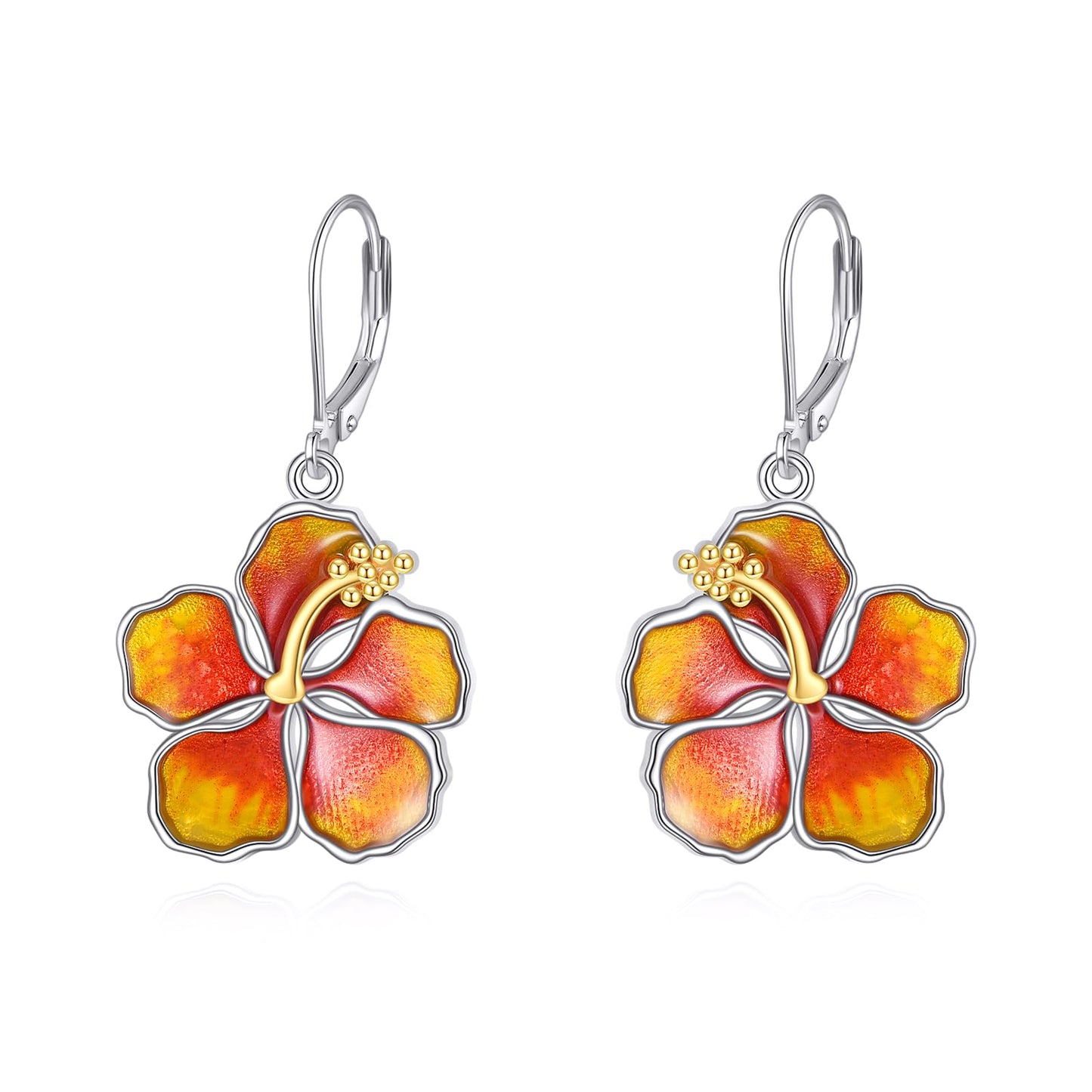 TIGERRIDER Hibiscus Flower 925 Sterling Silver Leverback Earrings Hawaii Jewelry Gift for Women Birthday Christmas