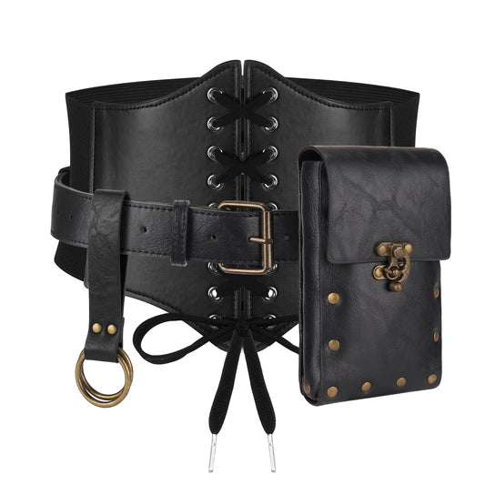 Magibag Women Renaissance Corset Belt Pouch Halloween Medieval Renaissance Costume Accessories (Black Skirt Hike Set, L/Waist 32"-43")