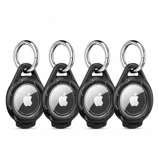 typecase AirTag Holder 4 Pack, Waterproof AirTag Keychain Case Compatible with Apple AirTag, Durable Protective Cover with Key Ring for Keys, Luggage, Backpack, Pet Collar and Bags, Black