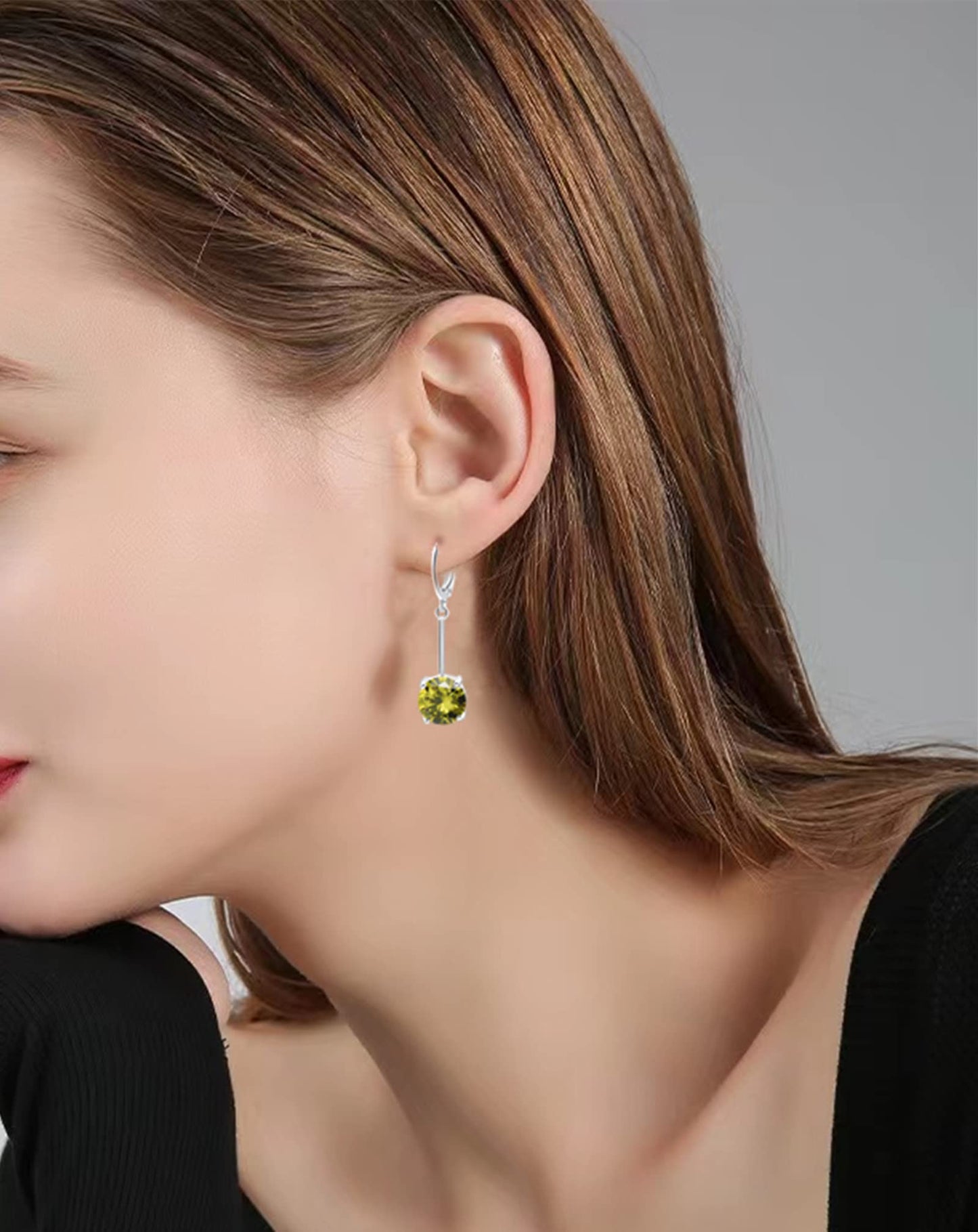 VONSSY Gemstone Drop Dangle Earrings | Platinum /Gold Plated Leverback Crystal Cubic Zirconia Hanging Red /Pink/Blue Earrings (Olive Green-Platinum)