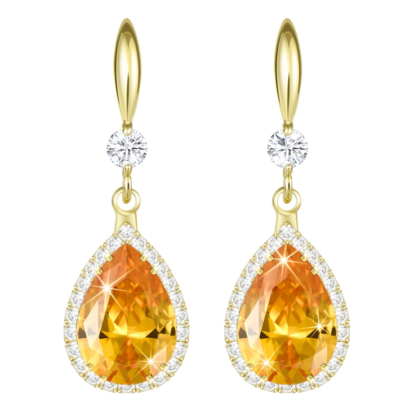 Linawe Yellow Dangle Earrings, 14K Gold Imitation Diamond Drop Earrings, Chandelier Rhinestone Citrine Cubic Zirconia Crystal Wedding Earrings for Women Trendy, Jewelry Set