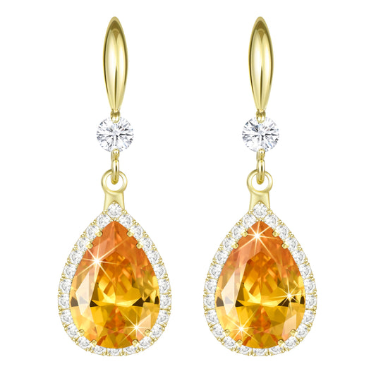 Linawe Yellow Dangle Earrings, 14K Gold Imitation Diamond Drop Earrings, Chandelier Rhinestone Citrine Cubic Zirconia Crystal Wedding Earrings for Women Trendy, Jewelry Set