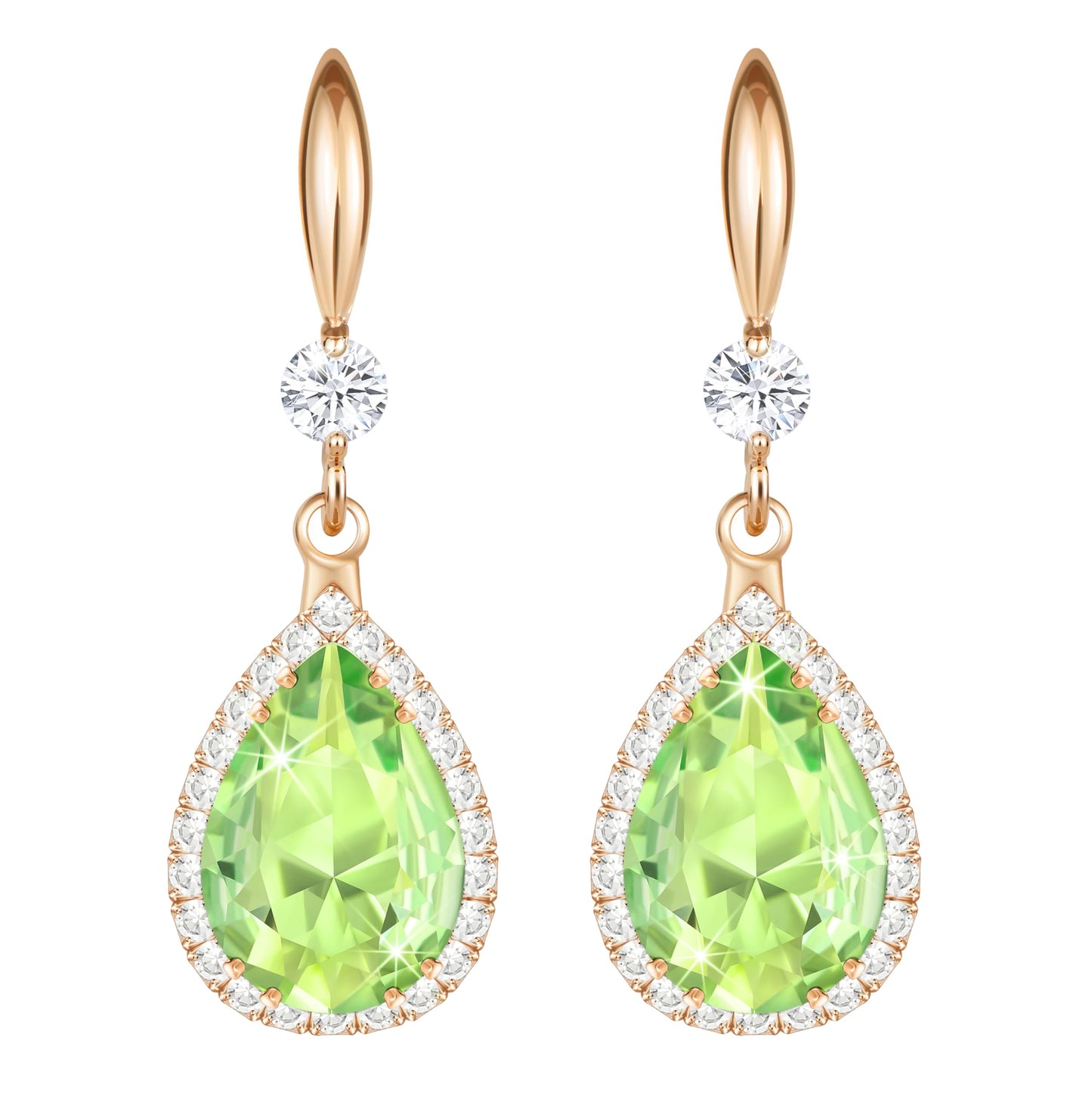 Linawe Lime Green Earrings for Women Trendy, Rose Imitation Gold Plated Lab Created Peridot Crystal Imitation Diamond Rhinestone Teardrop Drop Dangle Earrings Dangling, Cubic Zirconia Birthstone Jewelry