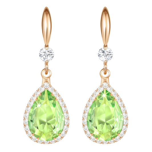 Linawe Lime Green Earrings for Women Trendy, Rose Imitation Gold Plated Lab Created Peridot Crystal Imitation Diamond Rhinestone Teardrop Drop Dangle Earrings Dangling, Cubic Zirconia Birthstone Jewelry