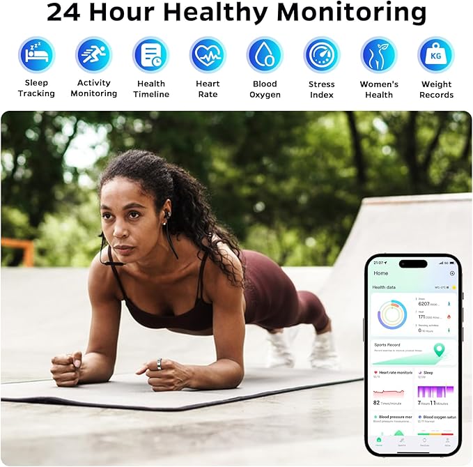 Ultra-Thin Smart Ring for Women Men,Sleep Tracker Ring with Heart Rate, Waterproof Fitness Ring for Activity Monitoring/Steps/Calories,No Subscription Fee,for iSO & Android (Silver, 11)