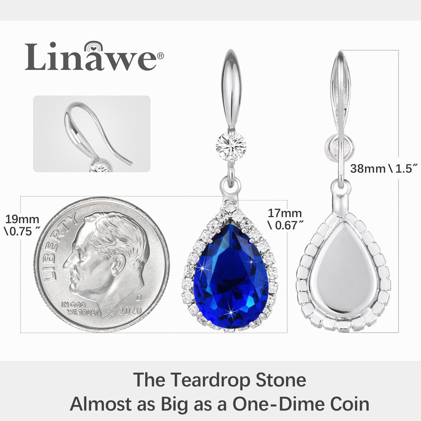 Linawe Blue Earrings for Women, Sapphire Imitation Diamond Drop Dangle Silver Earrings, Chandelier Rhinestone Cubic Zirconia Crystal Teardrop Earrings, Wedding Jewelry Set