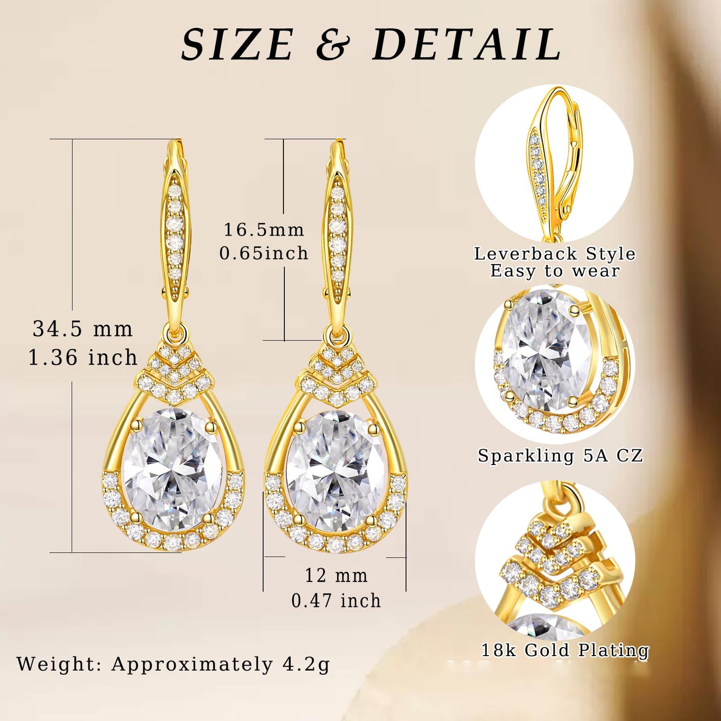 Sterling Silver Teardrop Dangle Earrings for Women April Birthstone Sparkling Wedding Earrings for the Bride Cubic Zirconia Leverback Drop Earrings for Mom Anniversary Jewelry Birthday Gifts for Wife
