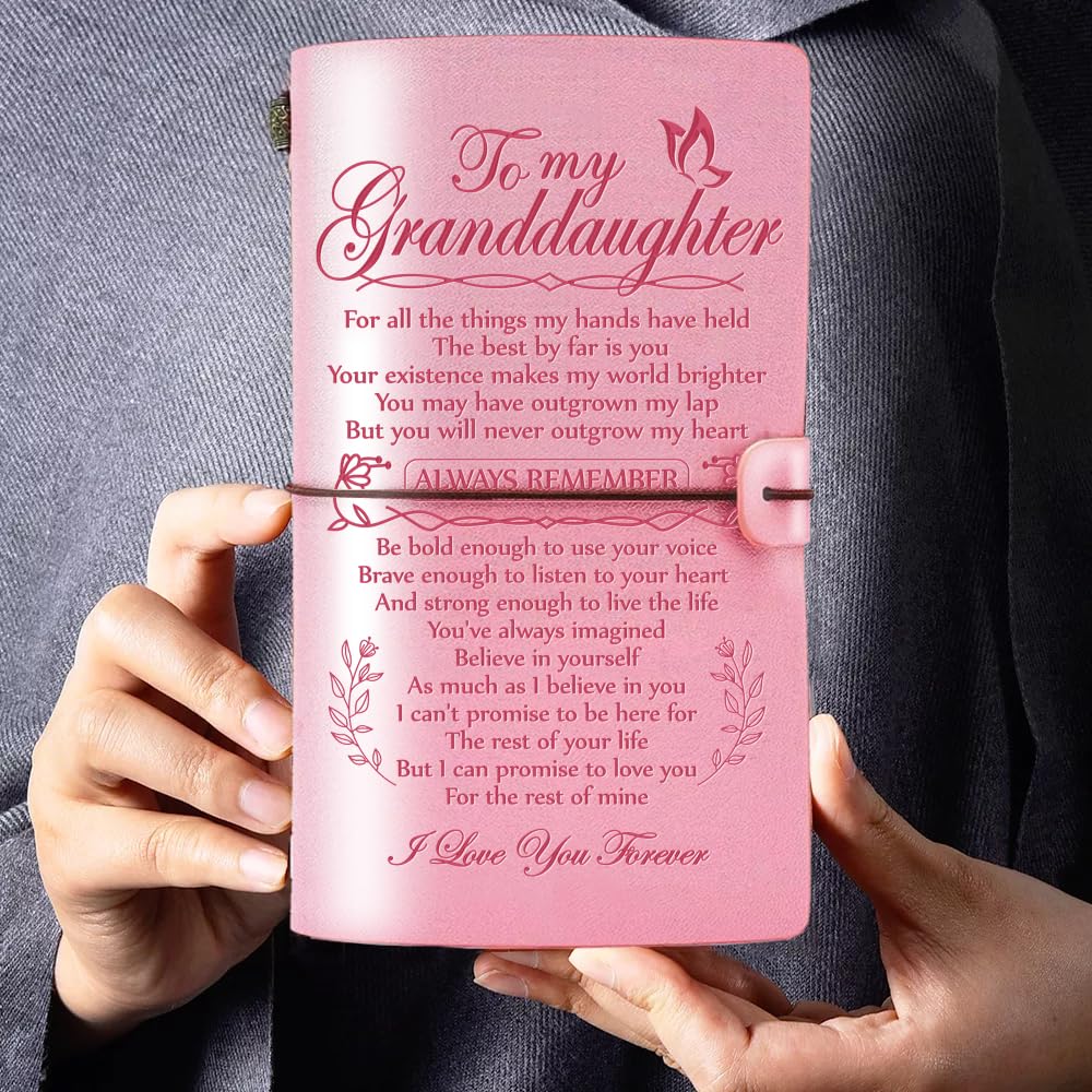 Hiipeenow Granddaughter Gifts from Grandma, To My Granddaughter Leather Travel Journal 140 Pages, Valentines Day Birthday Christmas Graduation Back to School Gift for Granddaughter