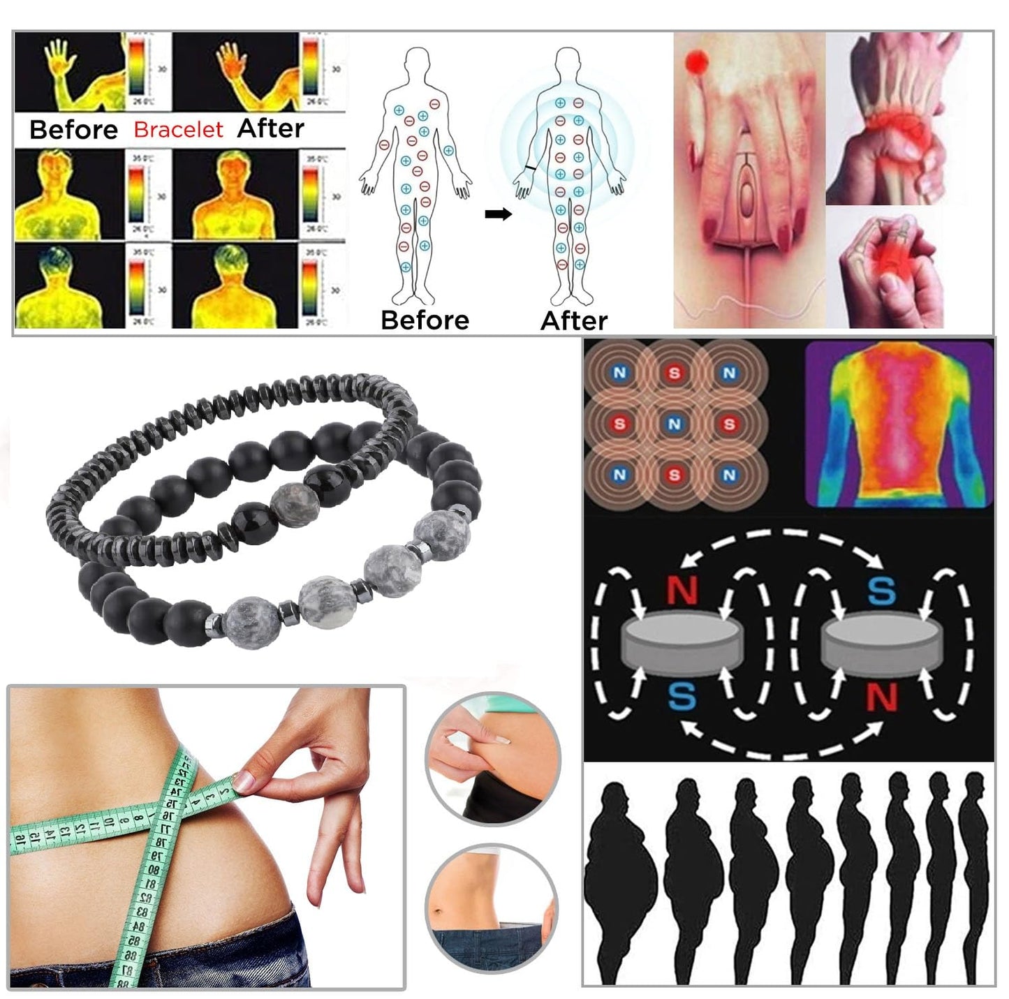 STCORPS7 Gifts for Women, Gifts for Women, Magnetic Bracelet Arthritis Energy Healthy Jewelry Therapy for Sleep, Hematite Bracelet, Crystal Jewelry Bring Luck, Prosperity and Happiness