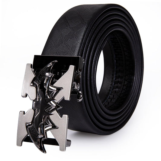 Dubulle Men Designer Belt Genuine Leather Black Fashion Adjustable Sliding Automatic Buckle for Casual Party Gift