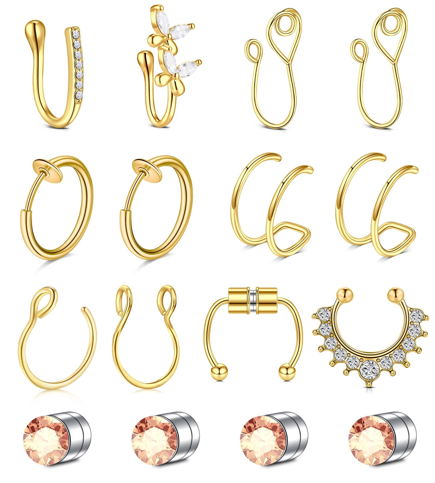 D.Bella Fake Nose Ring Gold Fake Nose Rings for Women Fake Septum Nose Hoop Fake Nose Piercing Clip On Faux Nose Ring Fake Nose Earrings for Non Piercing