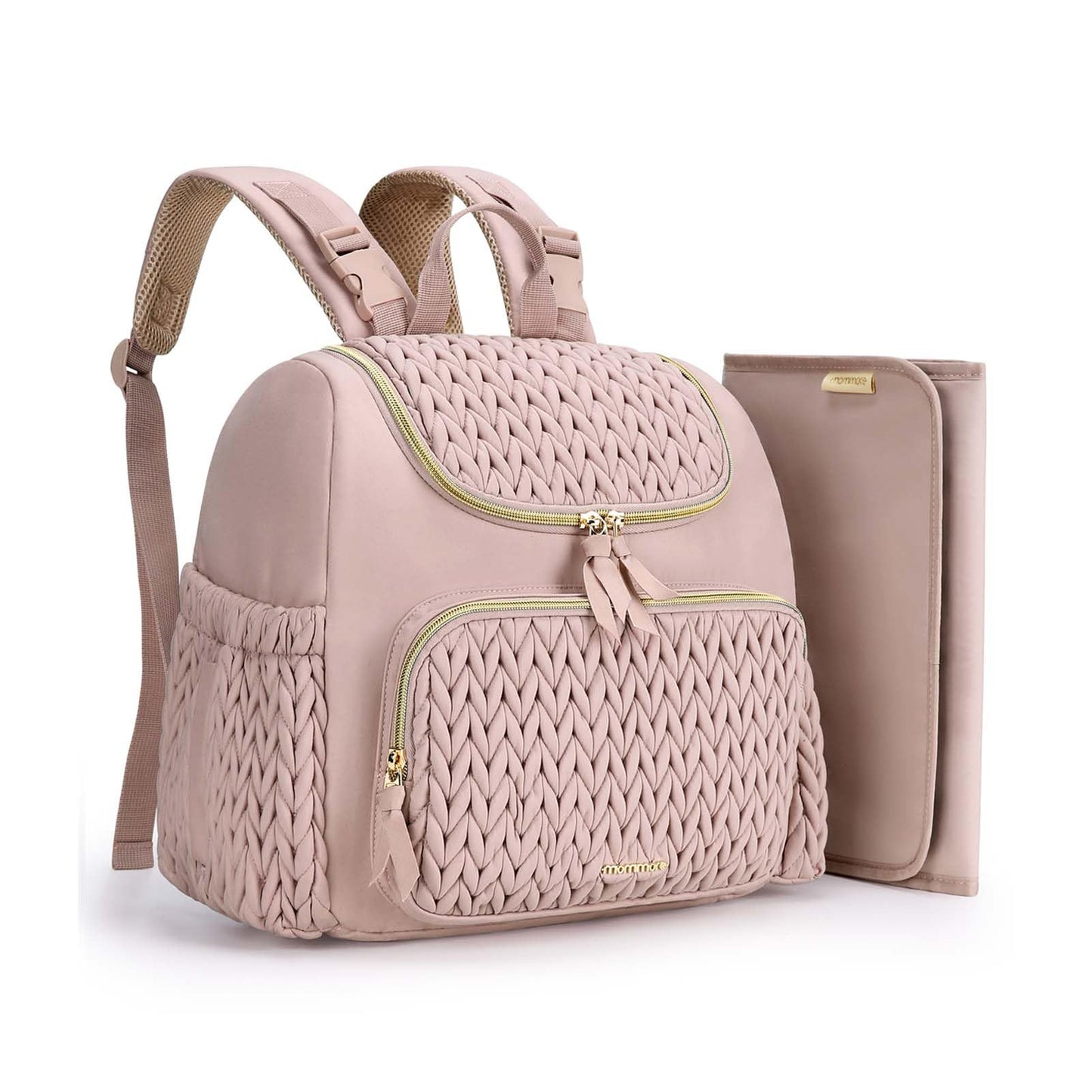mommore Diaper Bag Small Diaper Backpack Stylish Baby Backpacks Travel Mini Maternity Bags with Insulated Pockets, Changing Pad, Stroller Straps