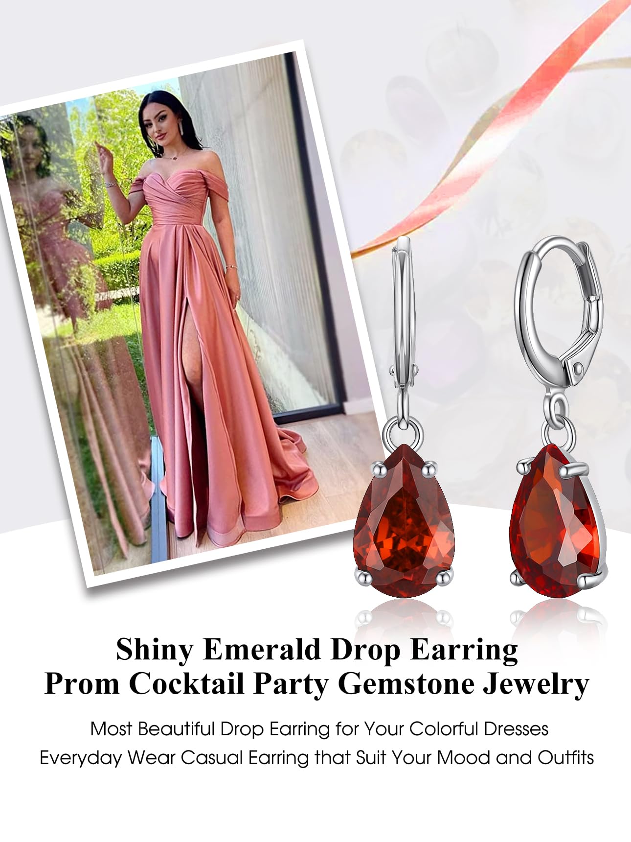 Bestyle Sterling Silver Teardrop July Birthstone Earrings Dangle - Sparkle Ruby Red Drop Earrings for Women Dangling -Small Silver Huggie Hoop Earrings For Women | Trendy CZ Huggie Earrings