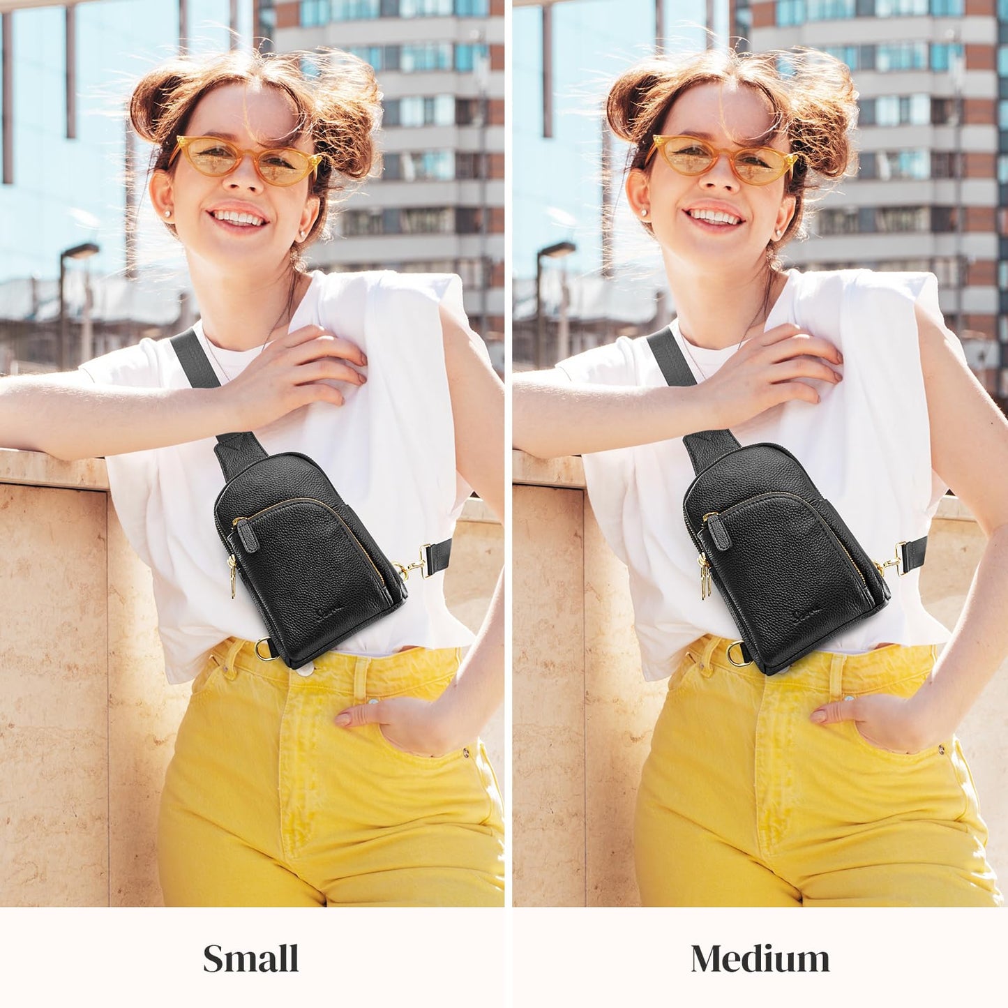 S-ZONE Small/Medium Women Leather Crossbody Sling Bag RFID Blocking Men Chest Packs Backpack Unisex, Black, Small, Retro