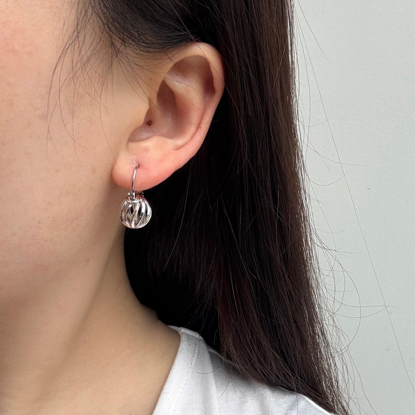 OwMell Elegant 925 Sterling Silver Pearl Drop Earrings Dangle Stud Silver Plated Earrings for Women Large Size 12mm - Hollowed Ball Silver